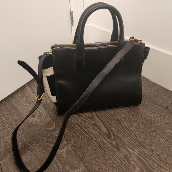 FOSSIL Black and White Leather Tote Bag - Picture 3 of 6